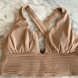 Nude pink pleated longline swim bra top size M